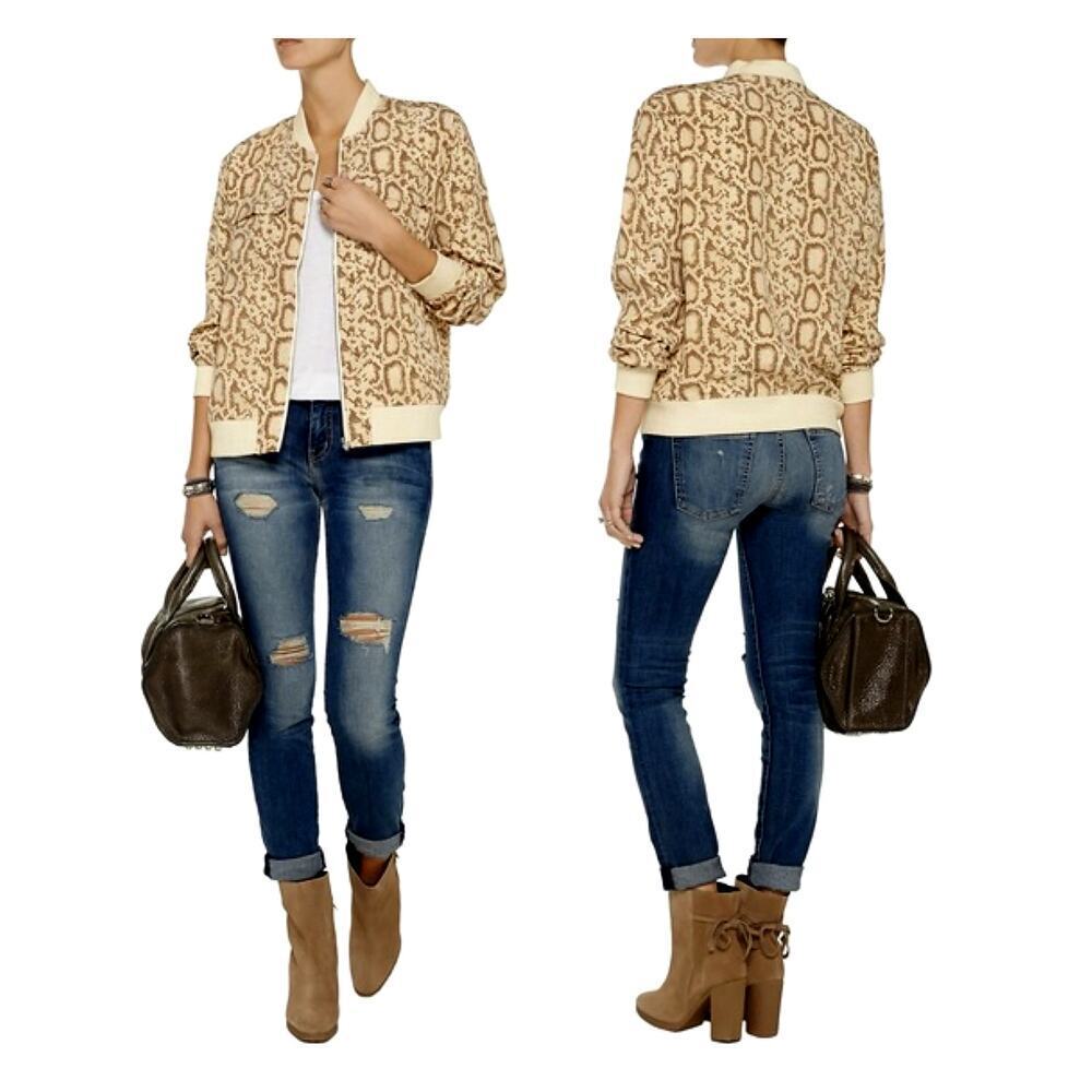 Equipment Femme Abbot Silk Bomber Jacket Snake Print Women's Size Small